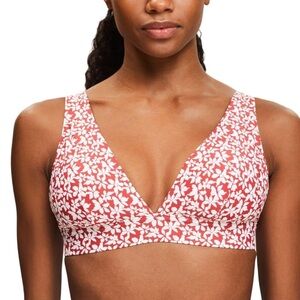 Esprit Red and White Floral Bikini Top
